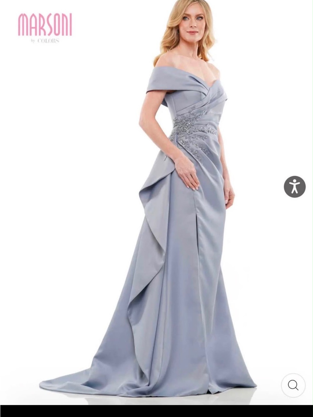 Marsoni Off-Shoulder Silver Evening Gown